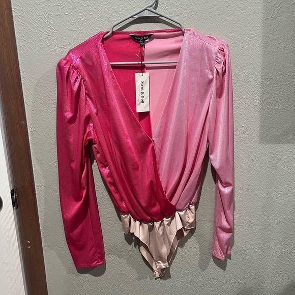 Strut & Bolt Tops - Elegant Two Tone Pink Bodysuit Barbiecore Disco NWT Size M